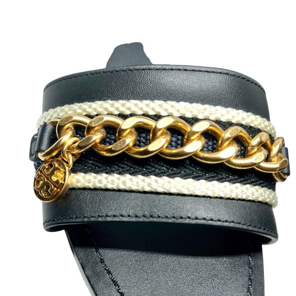 Tory Burch Black and Gold Chain Sandals - Picture 3 of 4